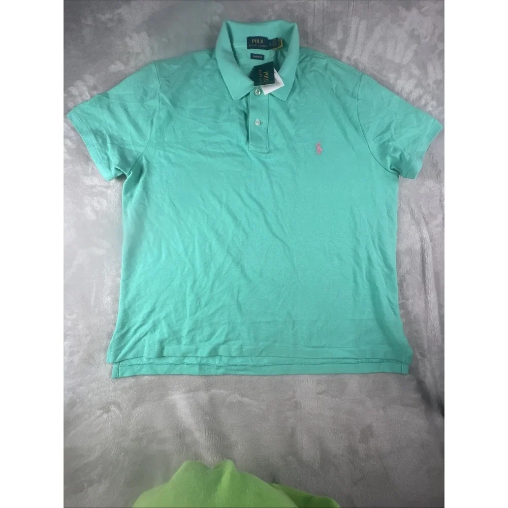Polo Ralph Lauren Green Custom Slim Fit Pink Pony Polo Shirt Men's Size XL NWT
